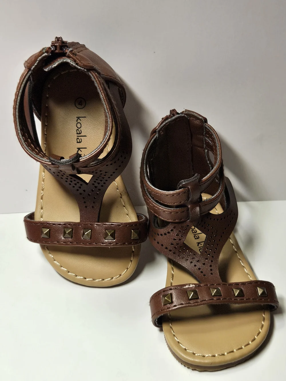 Koala Kids Toddler Girls Brown Faux Leather Studded Gladiator Sandals Size 4
